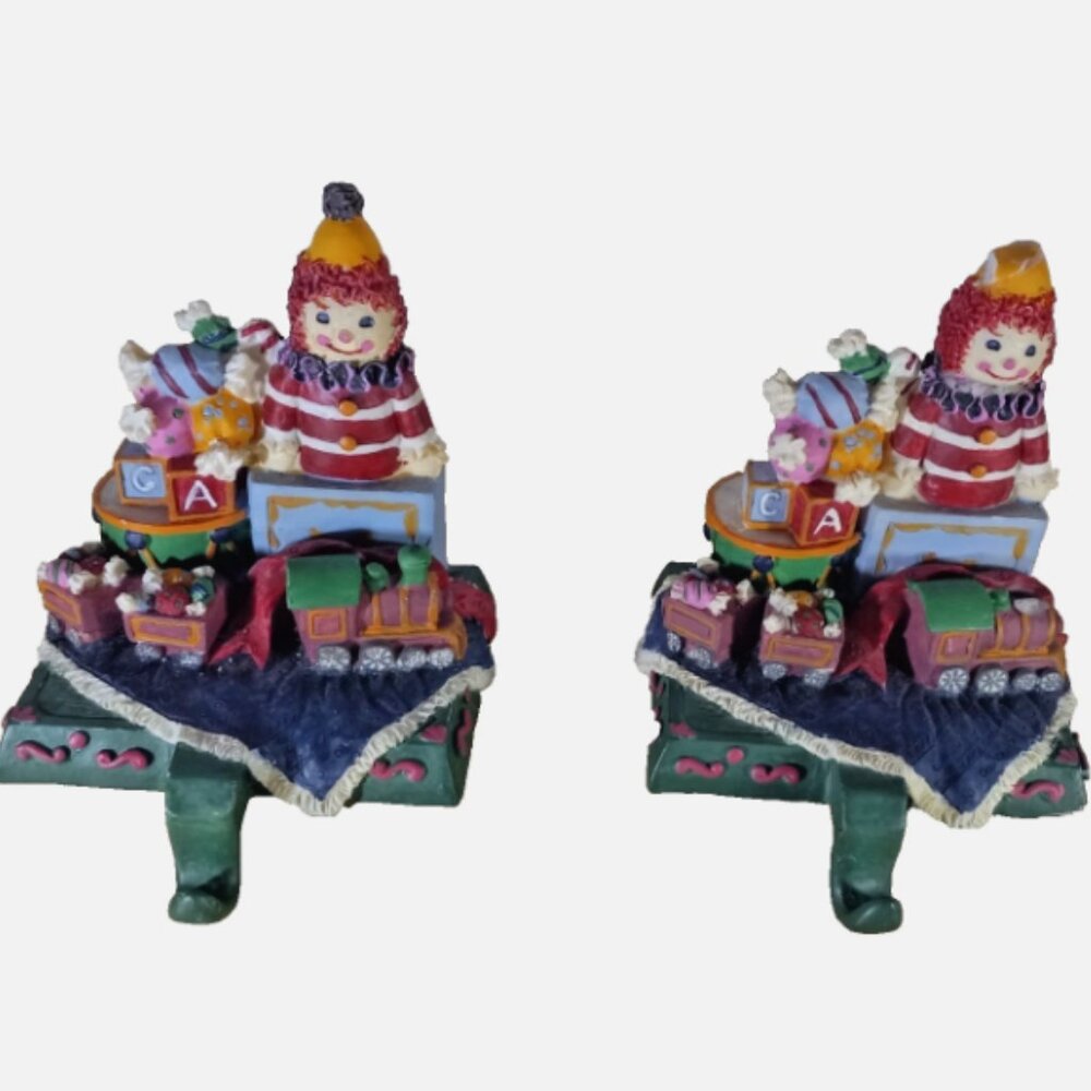 Set of 2 Christmas Stocking Holders Presents & Toys Heavy Felt Bottom Holiday